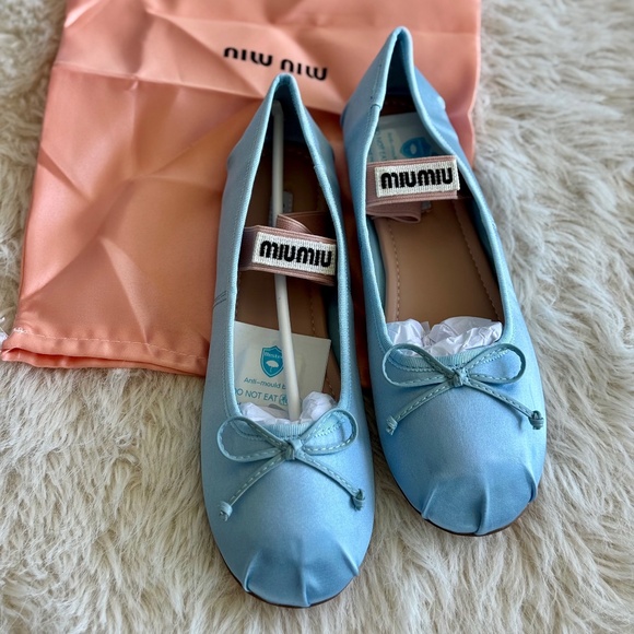 Blue Satin Ballerina Flats - Picture 1 of 2